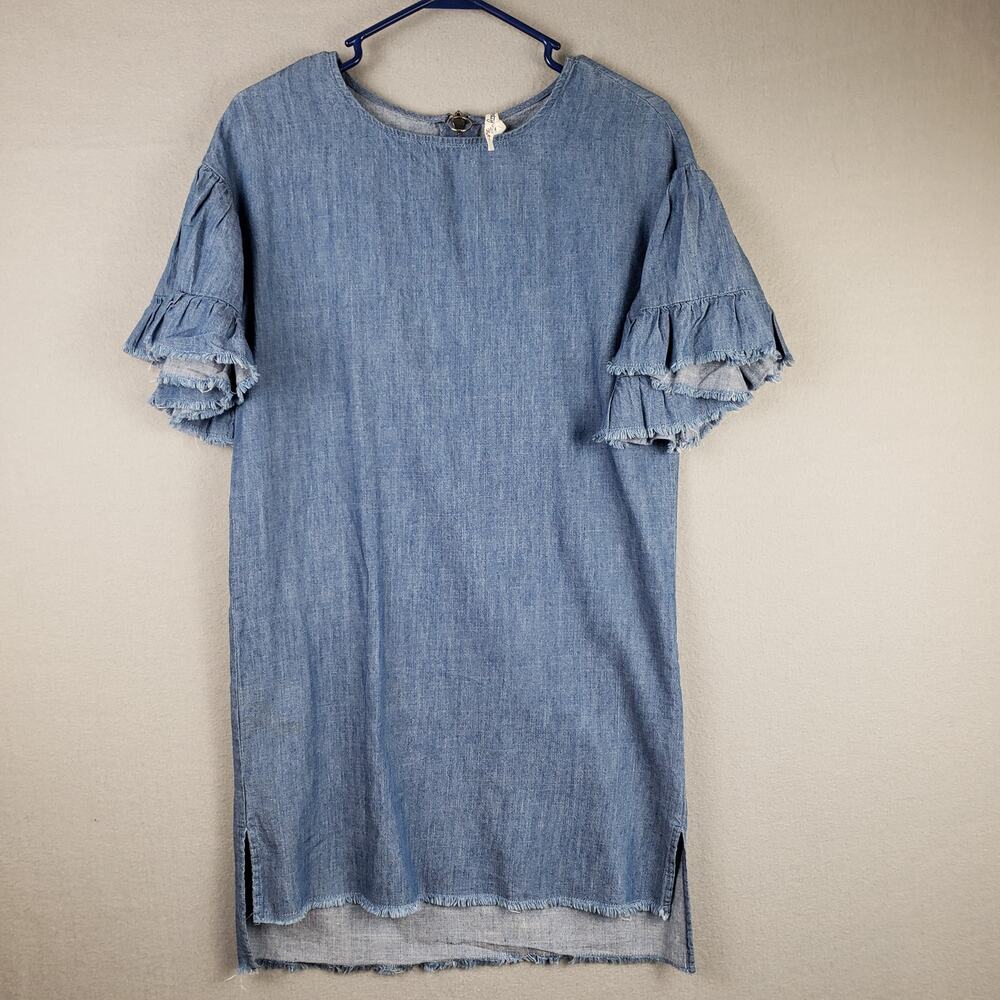 Ruffle Sleeve Denim Shirt Dress Coastal Cowgirl Western Rodeo Nashville Size XS‎